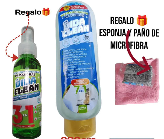 Limpia vidrios importado + spray antimanchas y paño microfibra 🎁